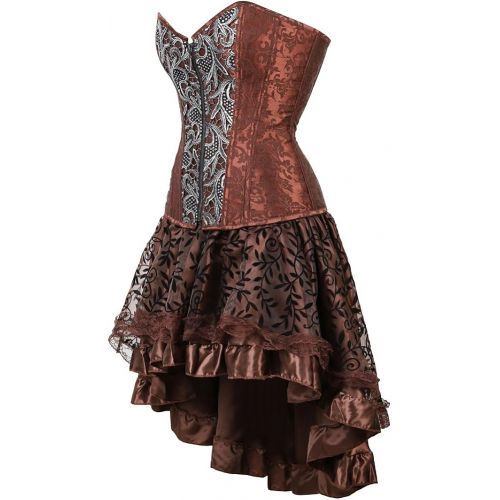  할로윈 용품frawirshau Steampunk Corset Dresses for Women Halloween Costumes Steam Punk Gothic Brown Corset and Skirt Set