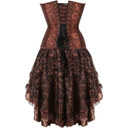 할로윈 용품frawirshau Steampunk Corset Dresses for Women Halloween Costumes Steam Punk Gothic Brown Corset and Skirt Set