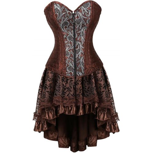  할로윈 용품frawirshau Steampunk Corset Dresses for Women Halloween Costumes Steam Punk Gothic Brown Corset and Skirt Set