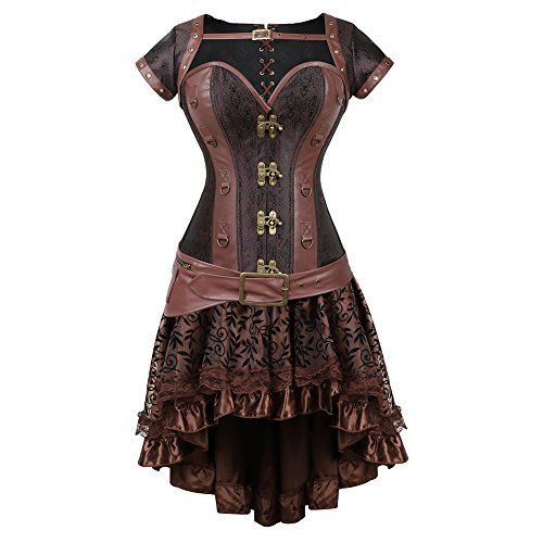  할로윈 용품frawirshau Steampunk Corset Dresses for Women Halloween Costumes Steam Punk Gothic Corset Top and Skirt Set