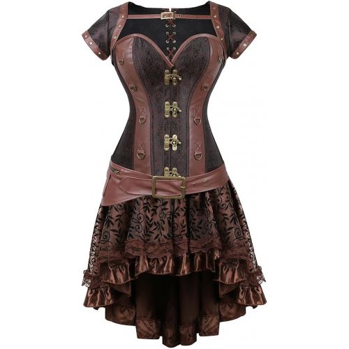  할로윈 용품frawirshau Steampunk Corset Dresses for Women Halloween Costumes Steam Punk Gothic Corset Top and Skirt Set