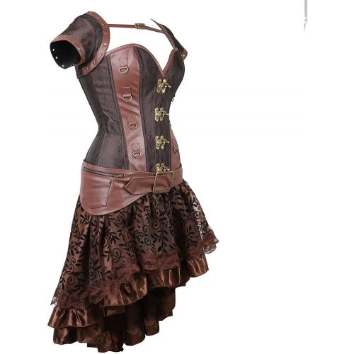  할로윈 용품frawirshau Steampunk Corset Dresses for Women Halloween Costumes Steam Punk Gothic Corset Top and Skirt Set