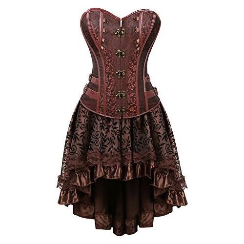  할로윈 용품frawirshau Womens Steampunk Costume Corset Dress Steam Punk Gothic Overbust Corset Skirt Halloween Costumes