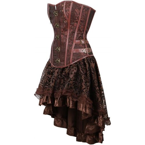  할로윈 용품frawirshau Womens Steampunk Costume Corset Dress Steam Punk Gothic Overbust Corset Skirt Halloween Costumes