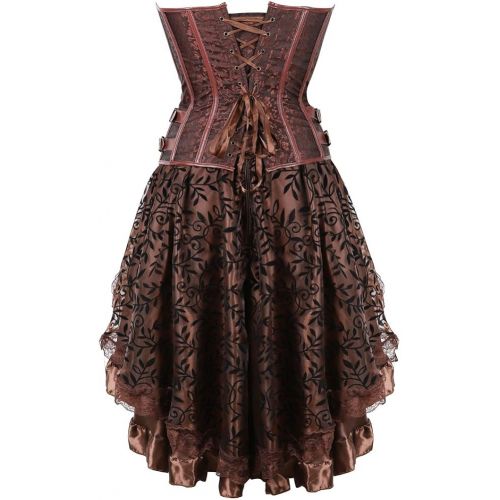  할로윈 용품frawirshau Womens Steampunk Costume Corset Dress Steam Punk Gothic Overbust Corset Skirt Halloween Costumes