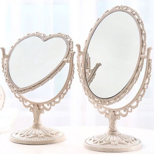  Frcolor Desktop Makeup Mirror 2x Magnification European Style Two Sided Swivel Tabletop Vanity Makeup Mirror