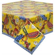 Freckled Sage Oilcloth Products Freckled Sage Sugarcane Yellow with Blue Gingham Trim Oilcloth Tablecloth 60 x 120