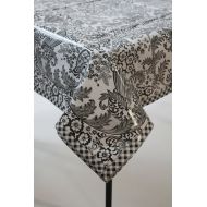 Freckled Sage Oilcloth Products Freckled Sage Black Toile with Black Gingham Trim Oilcloth Tablecloth You Pick The Size