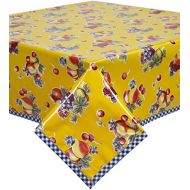 Freckled Sage Oilcloth Products Retro Yellow Oilcloth Tablecloth with Blue Gingham Trim You Pick The Size