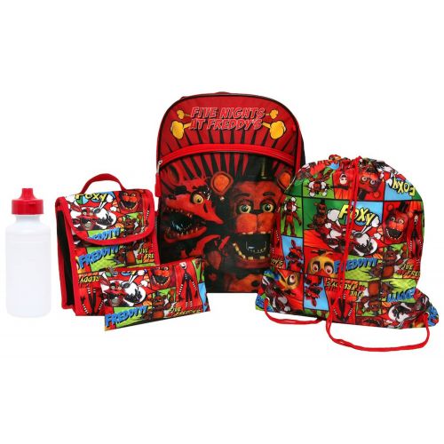  Kids Five Nights At Freddys Backpack, Lunch Tote, Cinch Bag, Gadget Case & Water Bottle Set