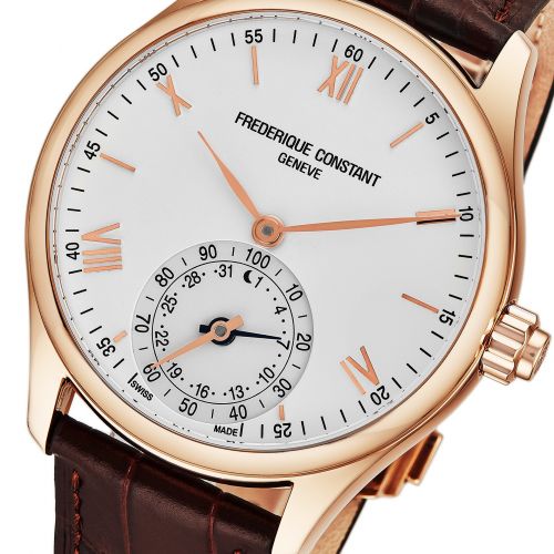  Frederique Constant Mens FC-285V5B4 Classics Silver Dial Brown Leather Strap Horological Smartwatch Swiss Quartz Watch by Frederique Constant