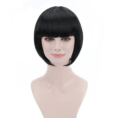  Free beauty Black Short Bob Cosplay Flapper Wig-Synthetic Costume Womens Natural Looking Halloween Party Christmas Bangs Wigs