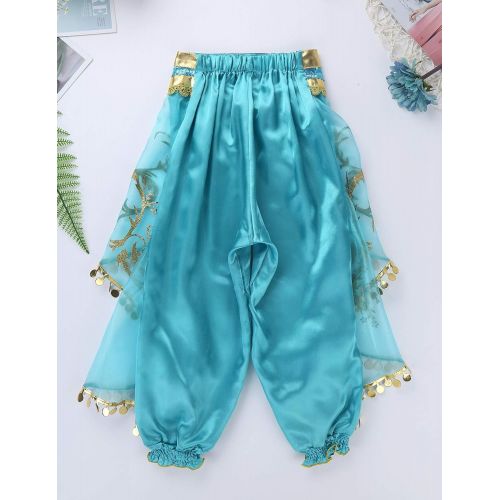  Freebily Kids Girls Princess-Jasmine Costumes Sequins Crop Top with Ruffles Pants Halloween Cosplay Party