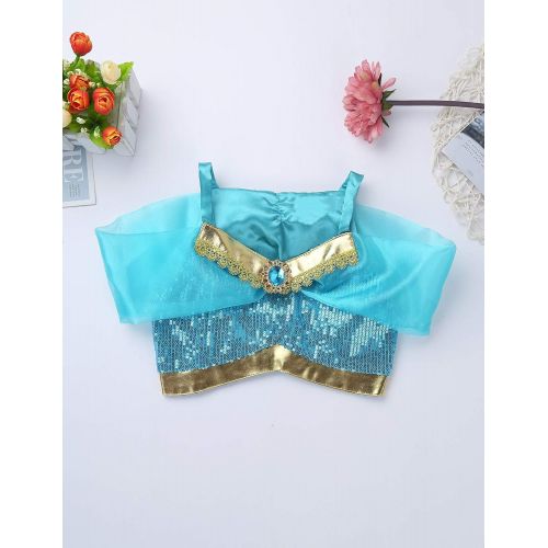  Freebily Kids Girls Princess-Jasmine Costumes Sequins Crop Top with Ruffles Pants Halloween Cosplay Party