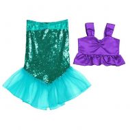 Freebily 2pcs Girls Sequined Little Mermaid Dress Ariel Costume Princess Bikini Fish Tail Swimsuit Halloween Party Cosplay