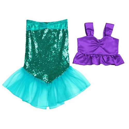  Freebily 2pcs Girls Sequined Little Mermaid Dress Ariel Costume Princess Bikini Fish Tail Swimsuit Halloween Party Cosplay