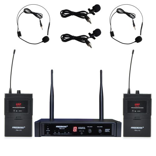  Freeboss FB-U10 Digital Uhf Wireless Microphone System Dj Karaoke 2 Lapel and 2 Headset Microphone (2 Bodypack Transmitter)