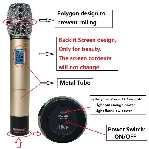  Freeboss FB-U09 Dual Way 2 Golden Metal Handheld Digital UHF Wireless Microphone