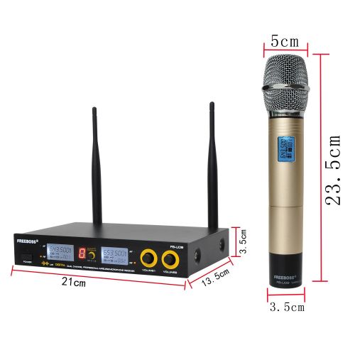  Freeboss FB-U09 Dual Way 2 Golden Metal Handheld Digital UHF Wireless Microphone