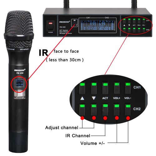  Freeboss FB-U32 2 Metal Handheld Multi-frequency 2x99 Adjustable Frequency Dj Party Church Wireless Microphone