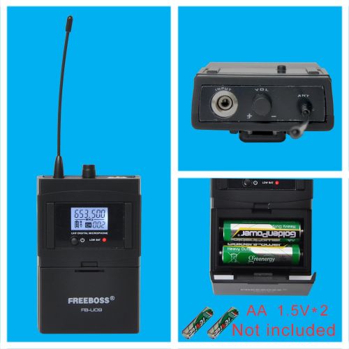  Freeboss FB-U09 2 Way One Metal Handheld and One Bodypack (with Lavalier Mic and headset Mic) Party Church Karaoke UHF Wireless Microphone