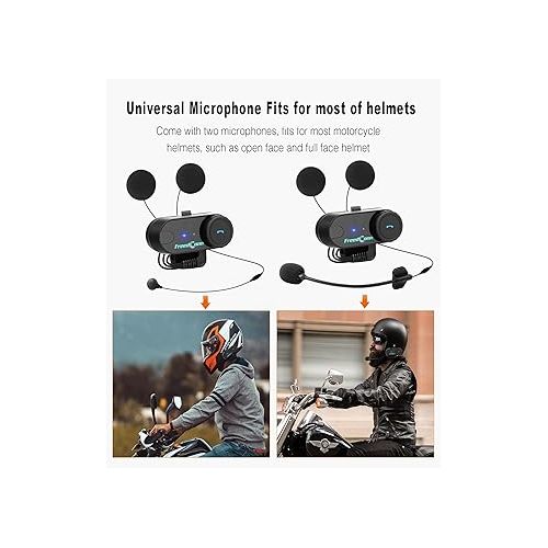  FreedConn Motorcycle Bluetooth Headset, TCOM VB 2-Way 800M Helmet Communication Systems,Helmet Bluetooth Intercom, intercomunicador para motos/FM/Siri/BT5.0/2 in 1 Mic for full/3/4 Helmet(2Pack)