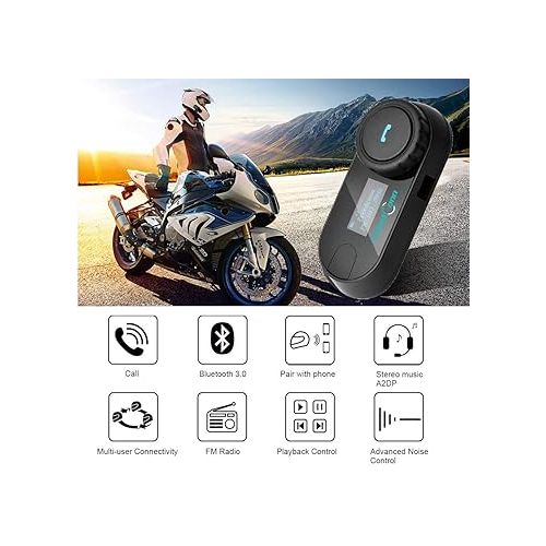 FreedConn Motorcycle Bluetooth Headset TCOM-SC BT5.0 Music Sharing Motorcycle Bluetooth Communication Systems 2 Riders 800M Helmet Intercom with LCD Screen FM Handsfree Call
