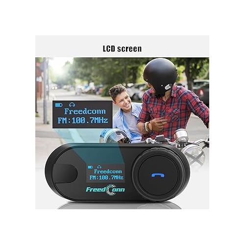  FreedConn Motorcycle Bluetooth Headset TCOM SC Helmet Communication System with Music Sharing/Universal Pairing/2-3 Riders 800M Bluetooth Intercom with LCD Screen (2Pack)