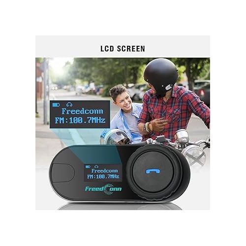  FreedConn Motorcycle Helmet Bluetooth Intercom Interphone Headset Headphones Kit, T-COMSC for 2 or 3 Riders/LCD Screen / MP3 Player/GPS/FM Radio/Hands Free (5 pin)