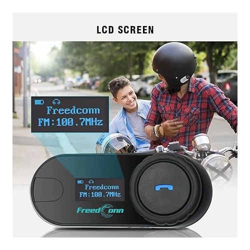  FreedConn Motorcycle Helmet Bluetooth Intercom Interphone Headset Headphones Kit, T-COMSC for 2 or 3 Riders/LCD Screen / MP3 Player/GPS/FM Radio/Hands Free (5 pin)