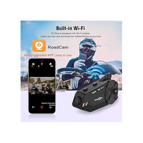  FreedConn Motorcycle Helmet Headset with Camera R1plus Bluetooth Intercom FM Radio 1000M 6 Riders Waterproof Wireless Communication Systems for Half- face & 3/4- face Helmet …