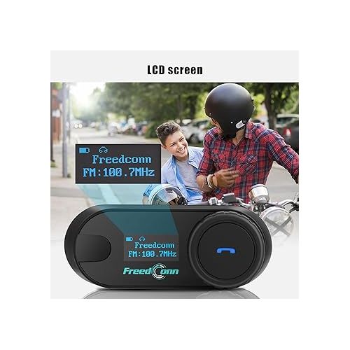  FreedConn Motorcycle Bluetooth Headset TCOM SC Helmet Communication System with Music Sharing/Universal Pairing/2-3 Riders 800M Bluetooth Intercom with LCD Screen(1 Pack)