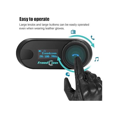  FreedConn Motorcycle Bluetooth Headset TCOM SC Helmet Communication System with Music Sharing/Universal Pairing/2-3 Riders 800M Bluetooth Intercom with LCD Screen(1 Pack)