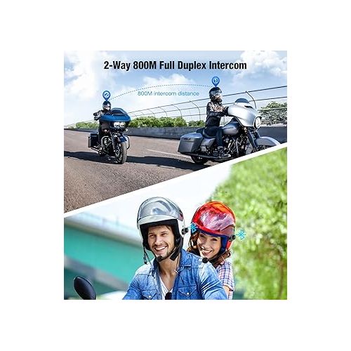  FreedConn Motorcycle Helmet Bluetooth Headset with Music Sharing,TCOM VB 2-Way 800M Intercom,Universal Pairing Motorcycle Communication System kit for Ski/ATV/Dirt Bike(FM/IP65/2 in 1 Mic.Siri) 1Pack