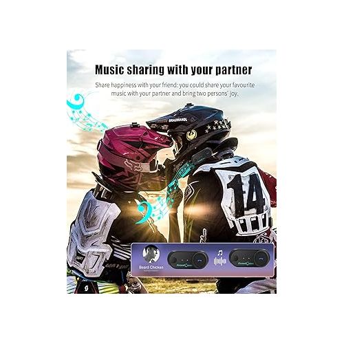  FreedConn Motorcycle Helmet Bluetooth Headset with Music Sharing,TCOM VB 2-Way 800M Intercom,Universal Pairing Motorcycle Communication System kit for Ski/ATV/Dirt Bike(FM/IP65/2 in 1 Mic.Siri) 1Pack