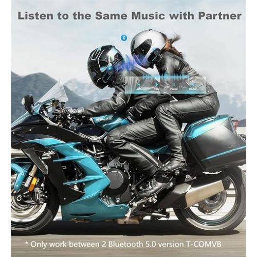  FreedConn Motorcycle Communication System Bluetooth 5.0 T-COMVB Music Sharing Helmet Bluetooth Headset for Motorbike Skiing 2~3 Riders Pairing/ 800M Intercom 1 Pack Changeable Hard & Soft Mic