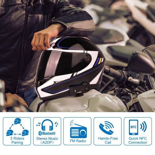  FreedConn Motorcycle Communication Systems, Colo-RC Motorcycle Helmet Bluetooth Headset Intercom with L3 Remote Controller (NFC,FM Radio,Handsfree,Range-1000M,2-3Riders Pairing)