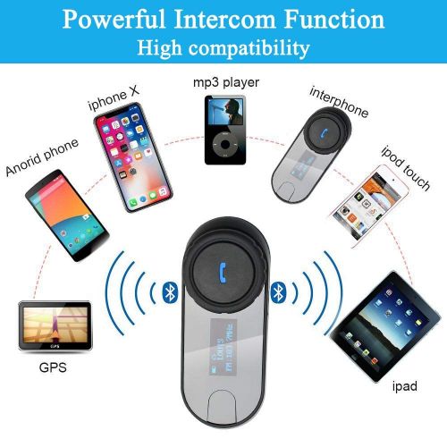  FreedConn T-COMSC Motorcycle Helmet Bluetooth Intercom Interphone Headset Headphones Kit for 2 or 3 Riders/LCD Screen / MP3 Player/GPS/FM Radio/Hands Free (1 Pack with Hard Cable)