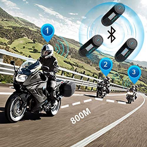  FreedConn TCOM-SC Motorcycle Helmet Bluetooth Intercom Headset Communication Systems Kit, for 2 or 3 riders, LCD Screen/FM Radio/Mobile phone/MP3/GPS connective/Range 800m/Handsfre