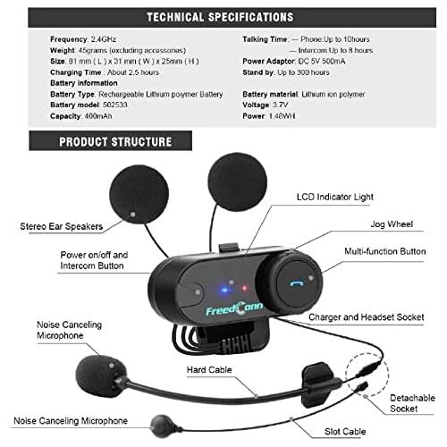  [아마존베스트]-Service-Informationen FreedConn T-Comvb Motorcycle Helmet Communication Headset, Bluetooth Intercom Speaker for Motorcycle / Riding / Skiing, 2 - 3 Rider Full Duplex Handsfree BT 800M 500M / 0.3MI