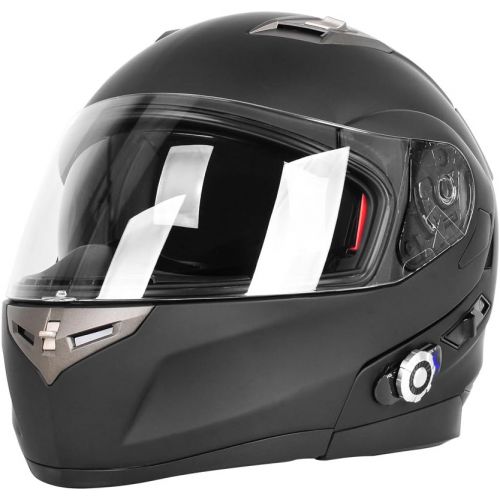  Motorcycle Bluetooth Helmet, FreedConn BM2-S Bluetooth Integrated Modular Flip up Dual Visors Full Face Motorcycle Helmet Built-in Intercom Communication Range 500M FM Radio (Mediu