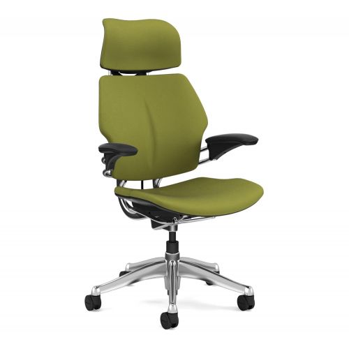  Freedom Chair Humanscale Freedom Office Desk Chair with Headrest F213 Advanced Duron Arms Aluminum Frame Sage Green Wave Fabric GEL Seat F213AW415-G - Standard Casters