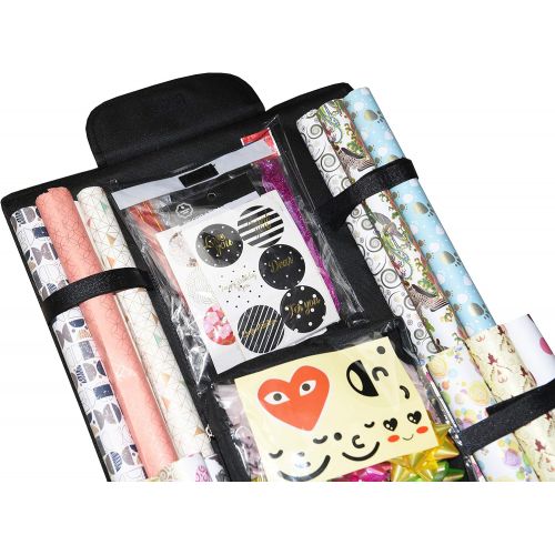  [아마존 핫딜] Freegrace Double Sided Hanging Gift Wrap Organizer | Large 16 x 41 Wrapping Paper Rolls Storage Bag | Tearproof & Space Saving Closet Gift Bag Organization Solution (Black)