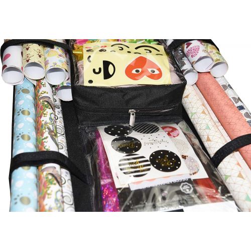  [아마존 핫딜] Freegrace Double Sided Hanging Gift Wrap Organizer | Large 16 x 41 Wrapping Paper Rolls Storage Bag | Tearproof & Space Saving Closet Gift Bag Organization Solution (Black)