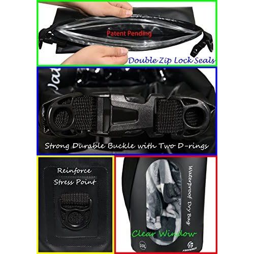  Freegrace Waterproof Dry Bags Set of 3 Dry Bag with 2 Zip Lock Seals & Detachable Shoulder Strap, Waist Pouch & Phone Case Can Be Submerged Into Water for Swimming, Kayak, Raft