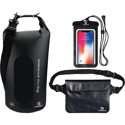  Freegrace Waterproof Dry Bags Set of 3 Dry Bag with 2 Zip Lock Seals & Detachable Shoulder Strap, Waist Pouch & Phone Case Can Be Submerged Into Water for Swimming, Kayak, Raft