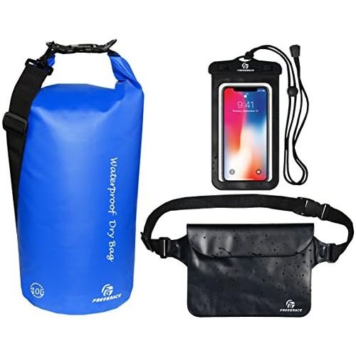  Freegrace Waterproof Dry Bags Set of 3 - Dry Bag with 2 Zip Lock Seals & Detachable Shoulder Strap, Waist Pouch & Phone Case - Can Be Submerged Into Water for Swimming, Kayak, Raft