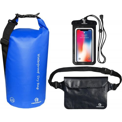  Freegrace Waterproof Dry Bags Set of 3 - Dry Bag with 2 Zip Lock Seals & Detachable Shoulder Strap, Waist Pouch & Phone Case - Can Be Submerged Into Water for Swimming, Kayak, Raft