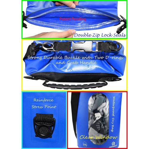  Freegrace Waterproof Dry Bags Set of 3 - Dry Bag with 2 Zip Lock Seals & Detachable Shoulder Strap, Waist Pouch & Phone Case - Can Be Submerged Into Water for Swimming, Kayak, Raft