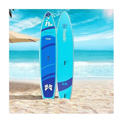  Freein 14’/15’/16’ Inflatable Team SUP, Extra Large Stand Up Paddle Board for Multi Person, Dual-Action Hand Pump, Adjustable Paddle, Complete Kit, 2-Year Warranty